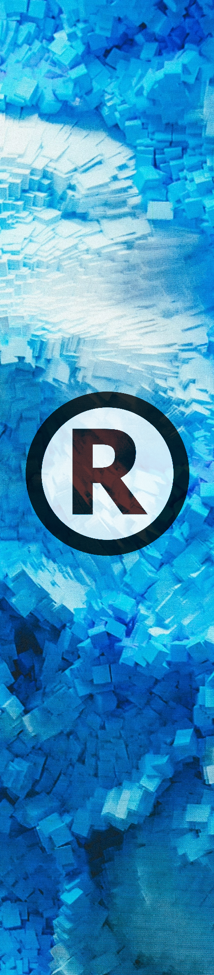 Znak R na tle niebieskich abstrakcyjnych klocków